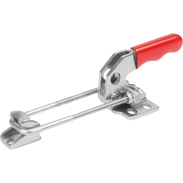 Latch-Action Clamp Horizontal With Fixed Jaw L1=40, 6, Stainless Steel Bright, Comp:Plastic Comp:Red